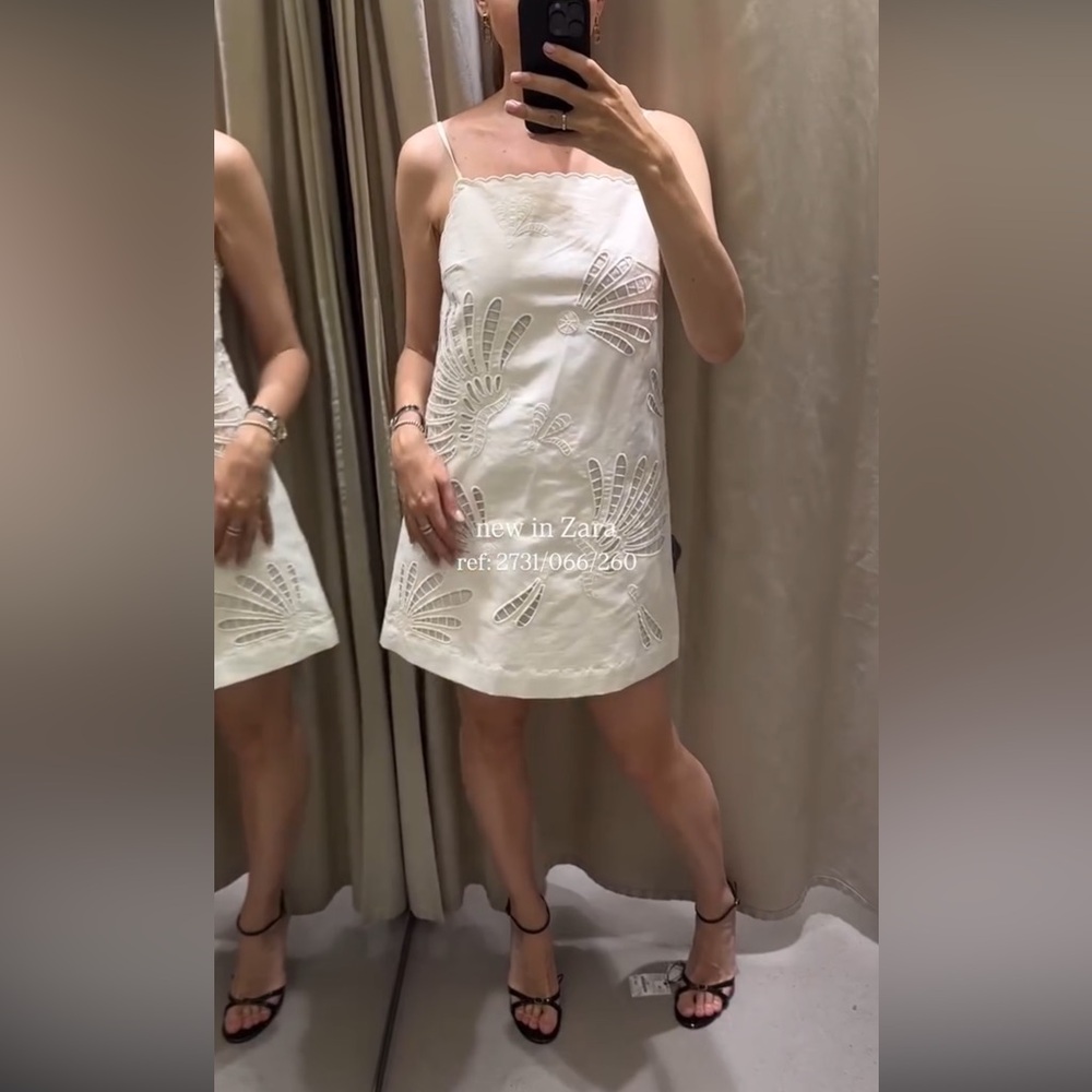 Zara White Embroidered Women's Dress